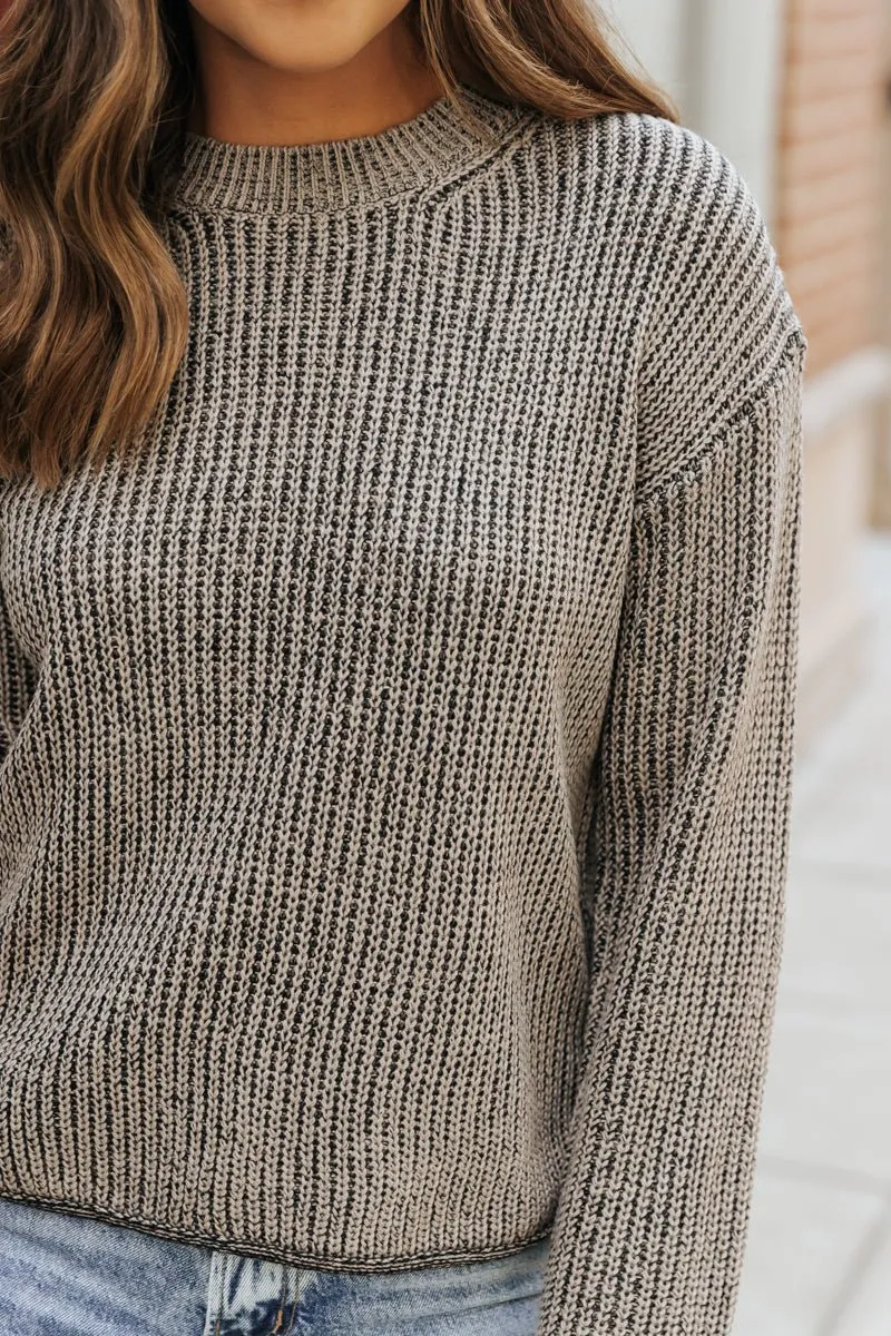 Grey Round Neck Pullover Sweater