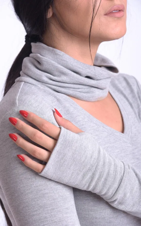 Grey Thumb Hole Sleeve Blouse