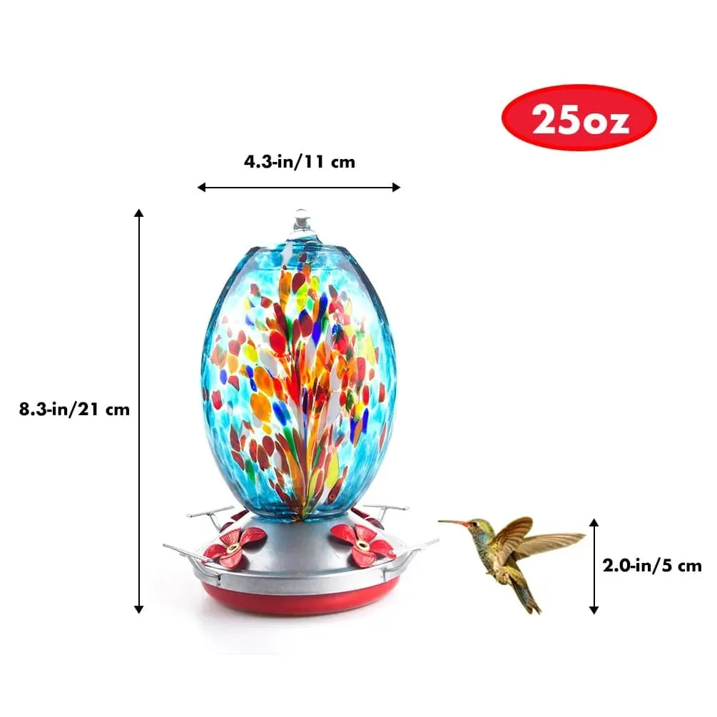 Hand Blown Glass Hummingbird Feeder - 25 Ounces