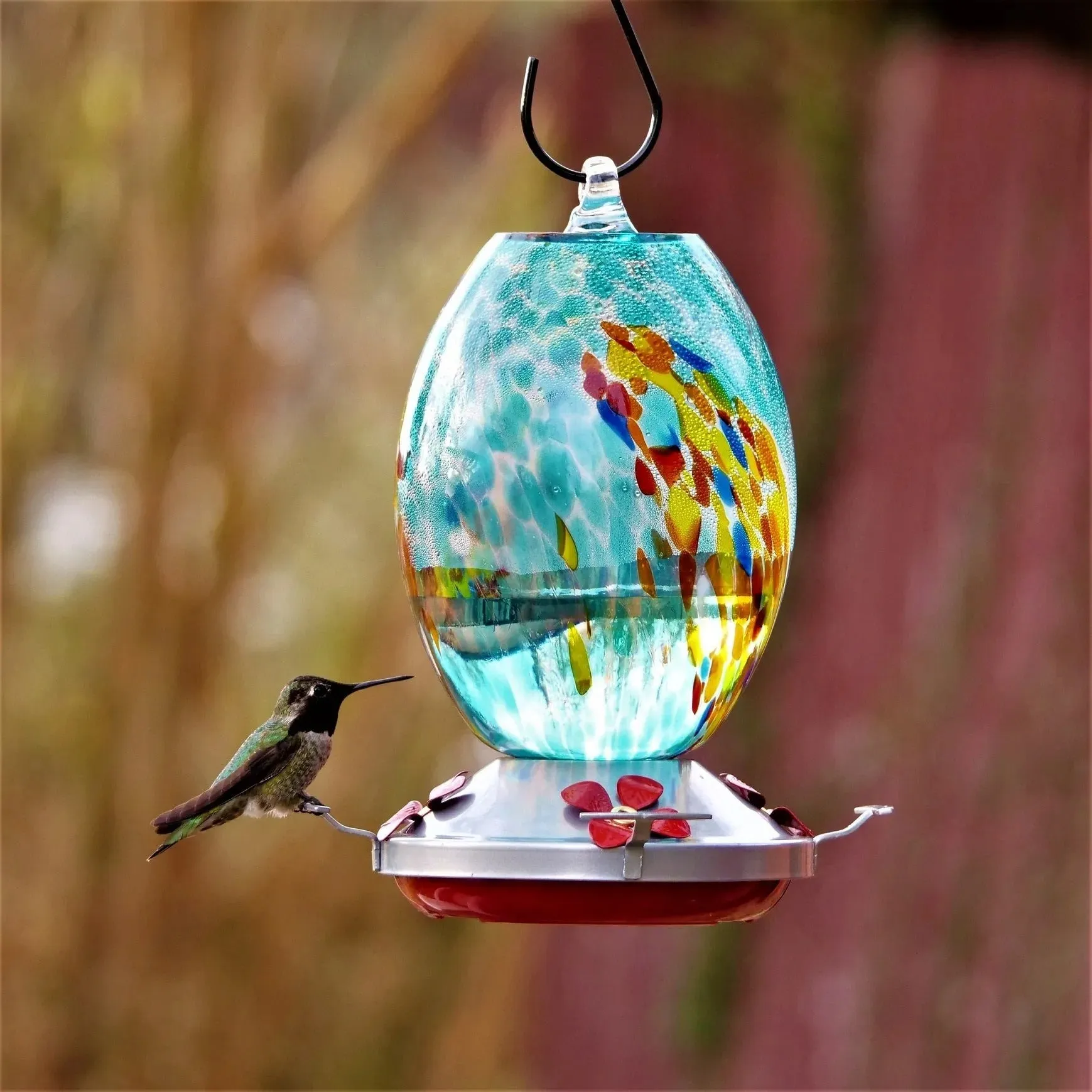 Hand Blown Glass Hummingbird Feeder - 25 Ounces