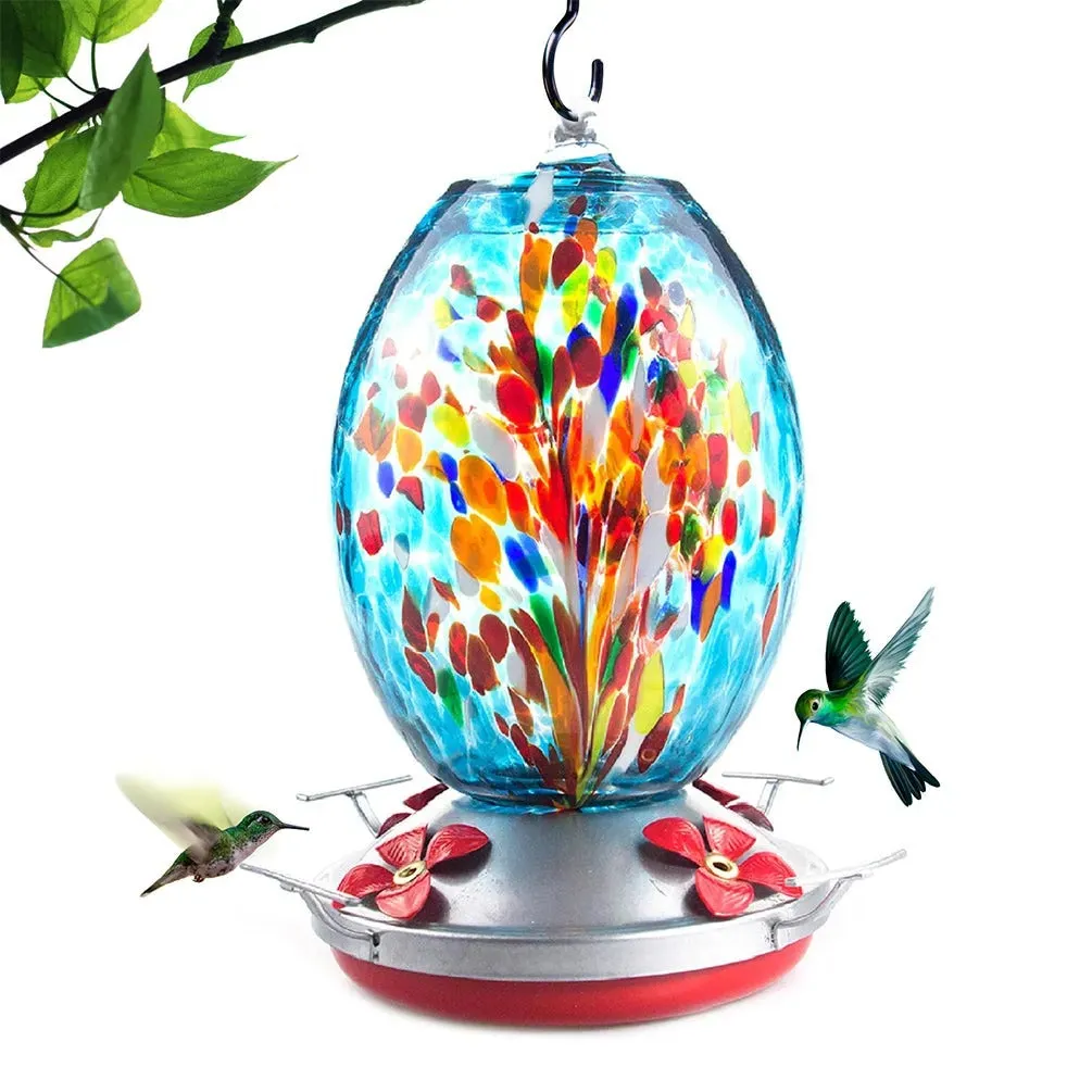 Hand Blown Glass Hummingbird Feeder - 25 Ounces