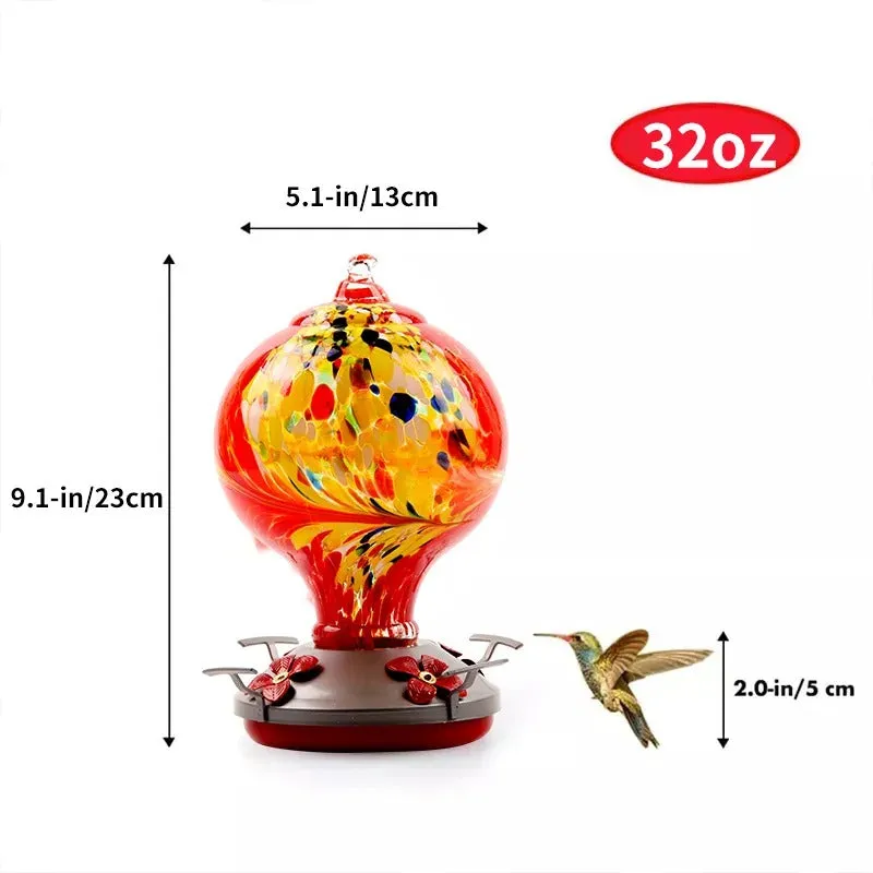 Hand Blown Glass Hummingbird Feeder - 32 Ounces