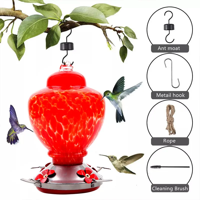 Hand Blown Glass Hummingbird Feeder  - 38 Ounces