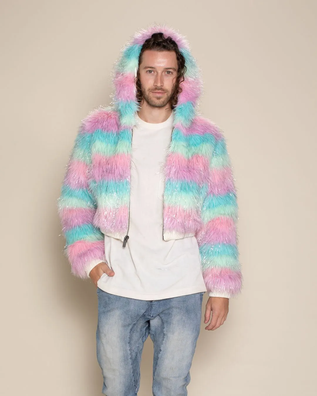 Hooded Men's Cropped Faux Fur Jacket | Doll Party