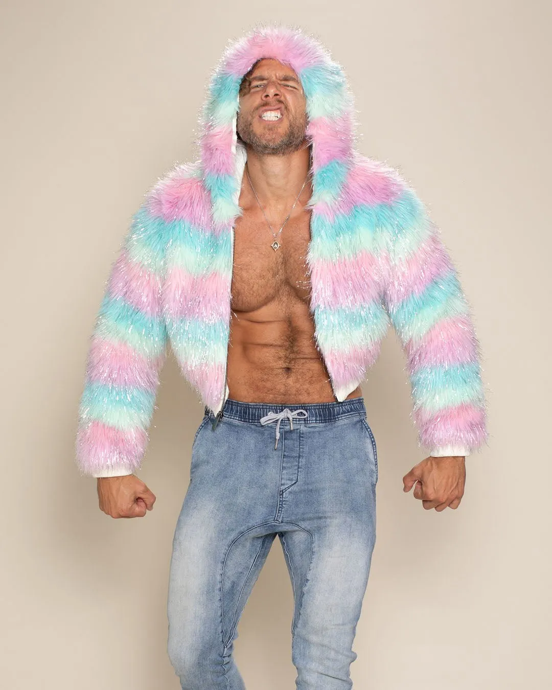 Hooded Men's Cropped Faux Fur Jacket | Doll Party