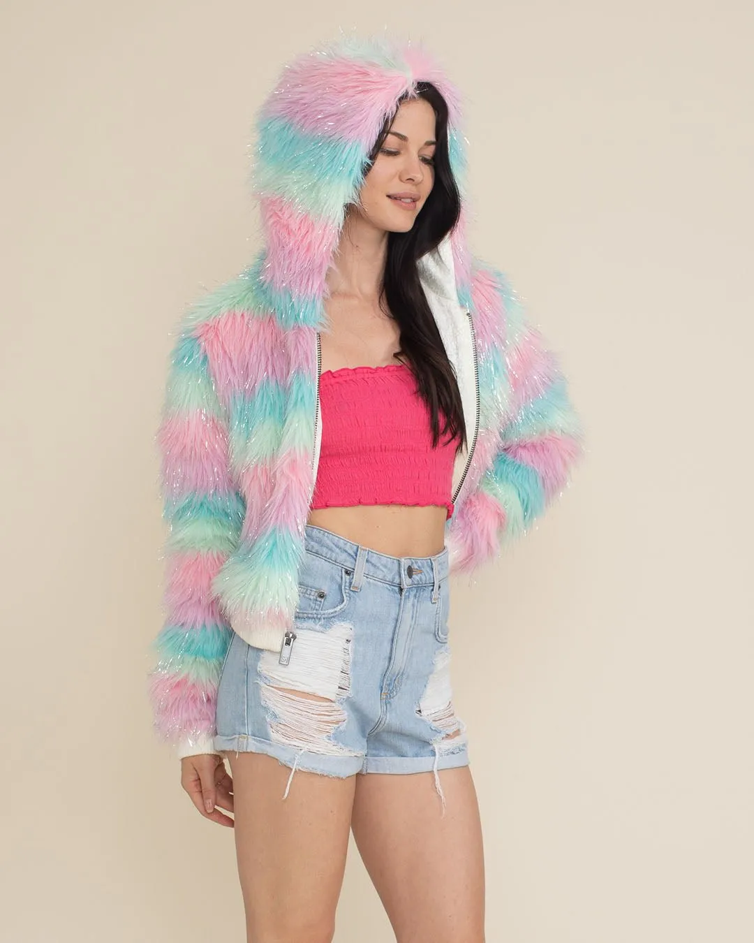 Hooded Women's Cropped Faux Fur Jacket | Doll Party