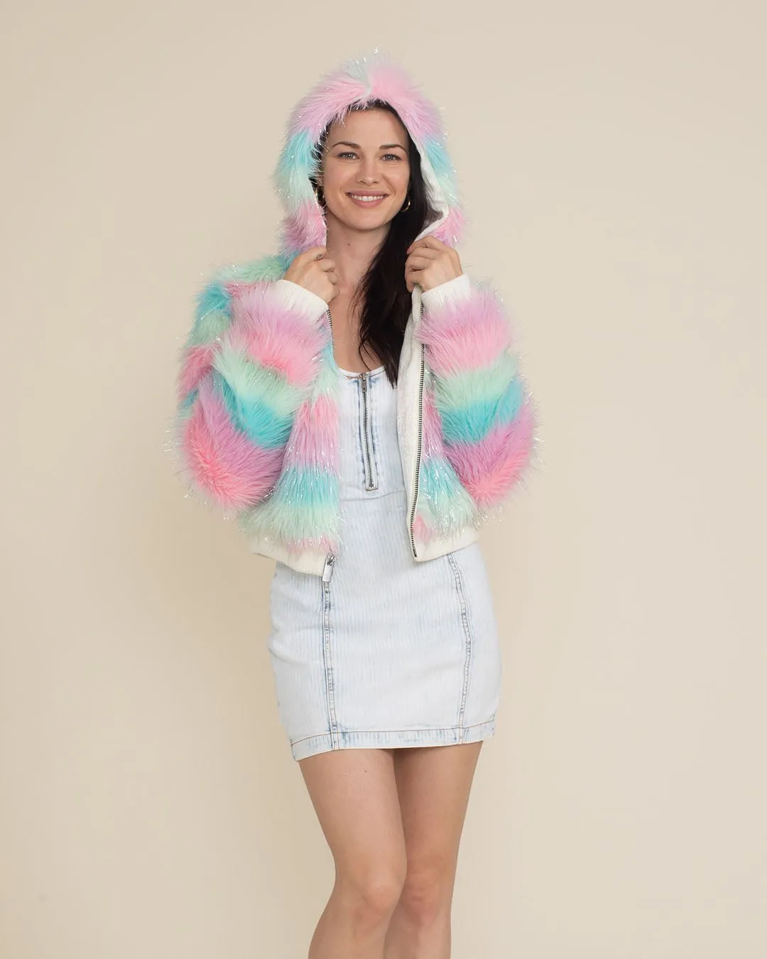 Hooded Women's Cropped Faux Fur Jacket | Doll Party