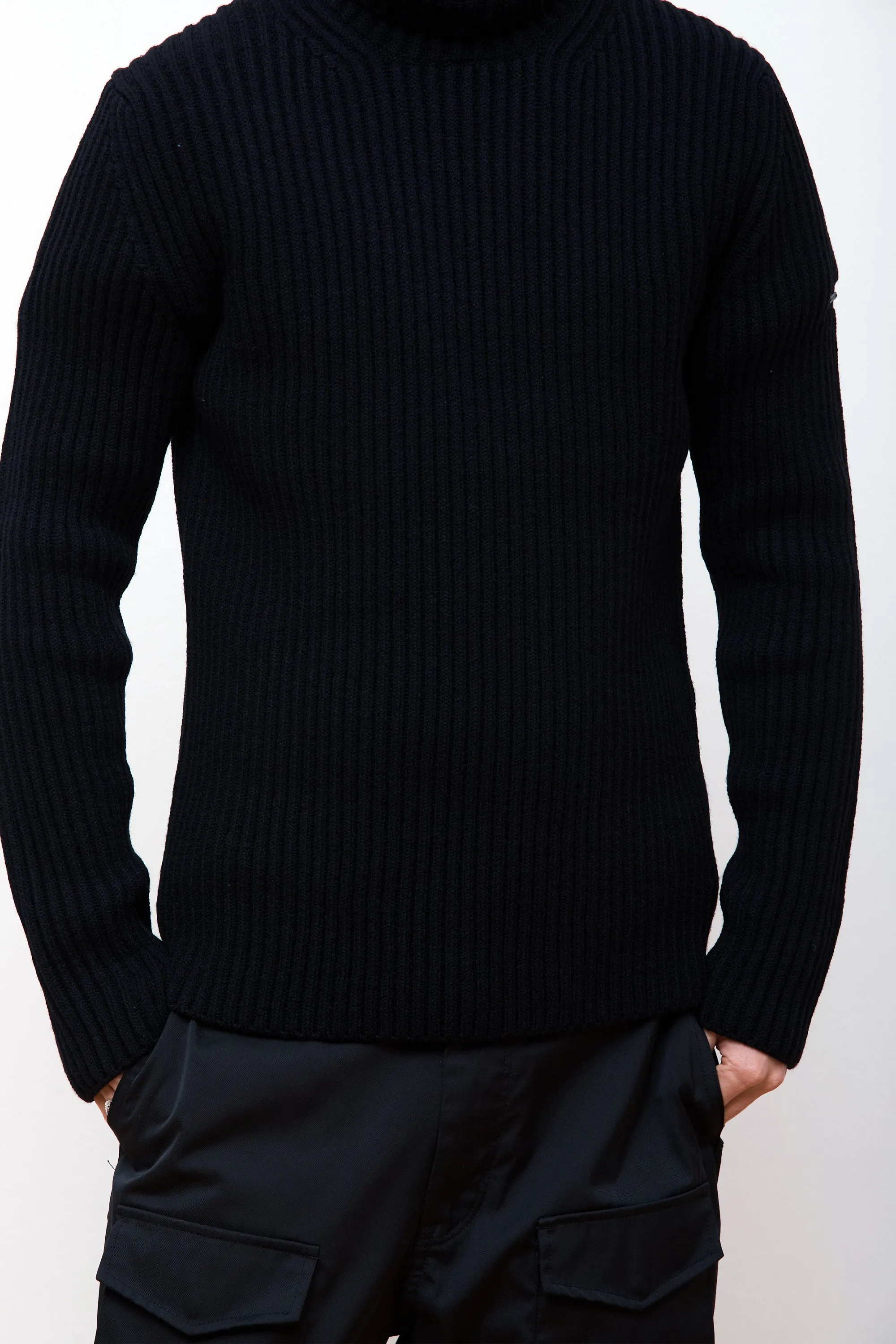 Hybrid Merino Rib Mock Neck Black