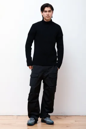 Hybrid Merino Rib Mock Neck Black