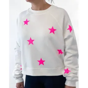 Jack Cozy Chic White Sweatshirt - Neon Pink Stars