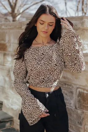 Leopard Open Back Bell Sleeve Blouse