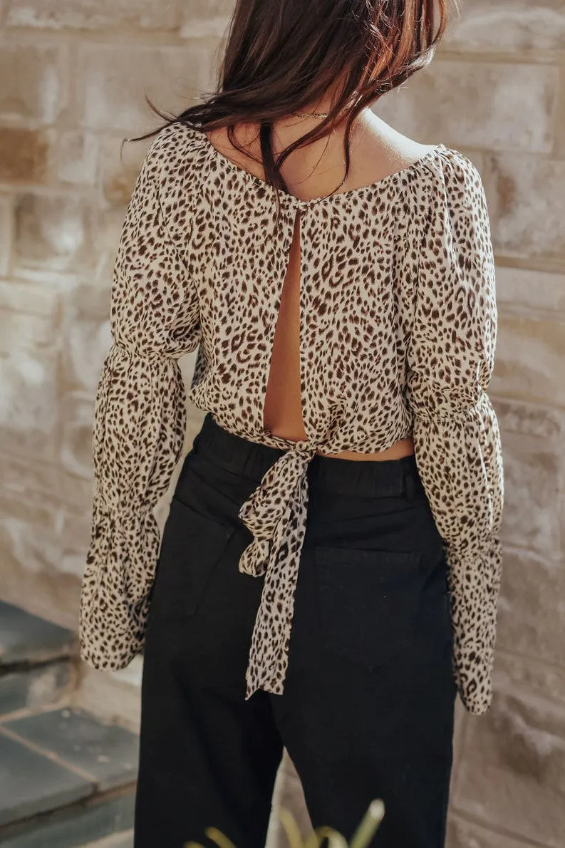 Leopard Open Back Bell Sleeve Blouse