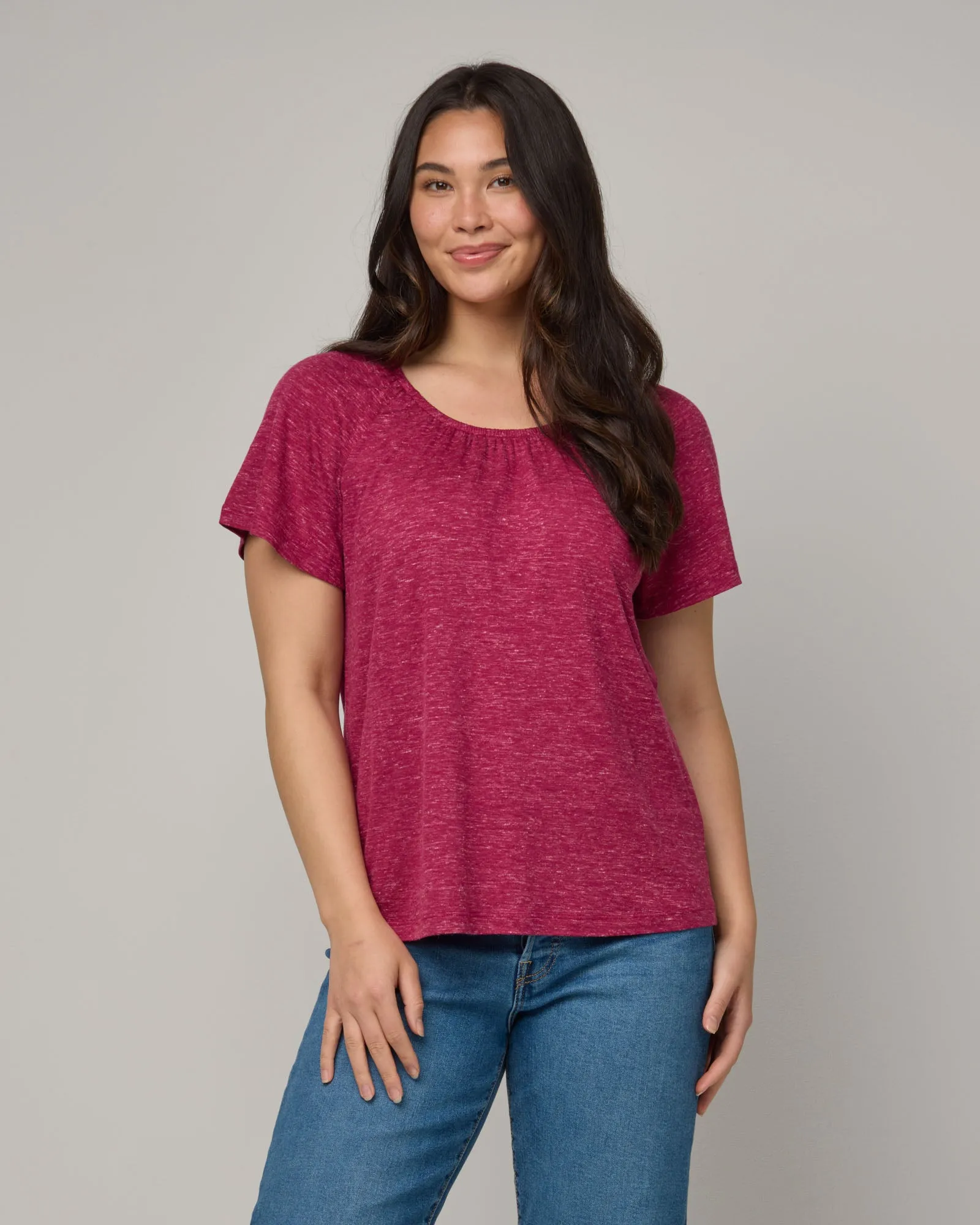 Lilah Linen Gathered Neck Tee