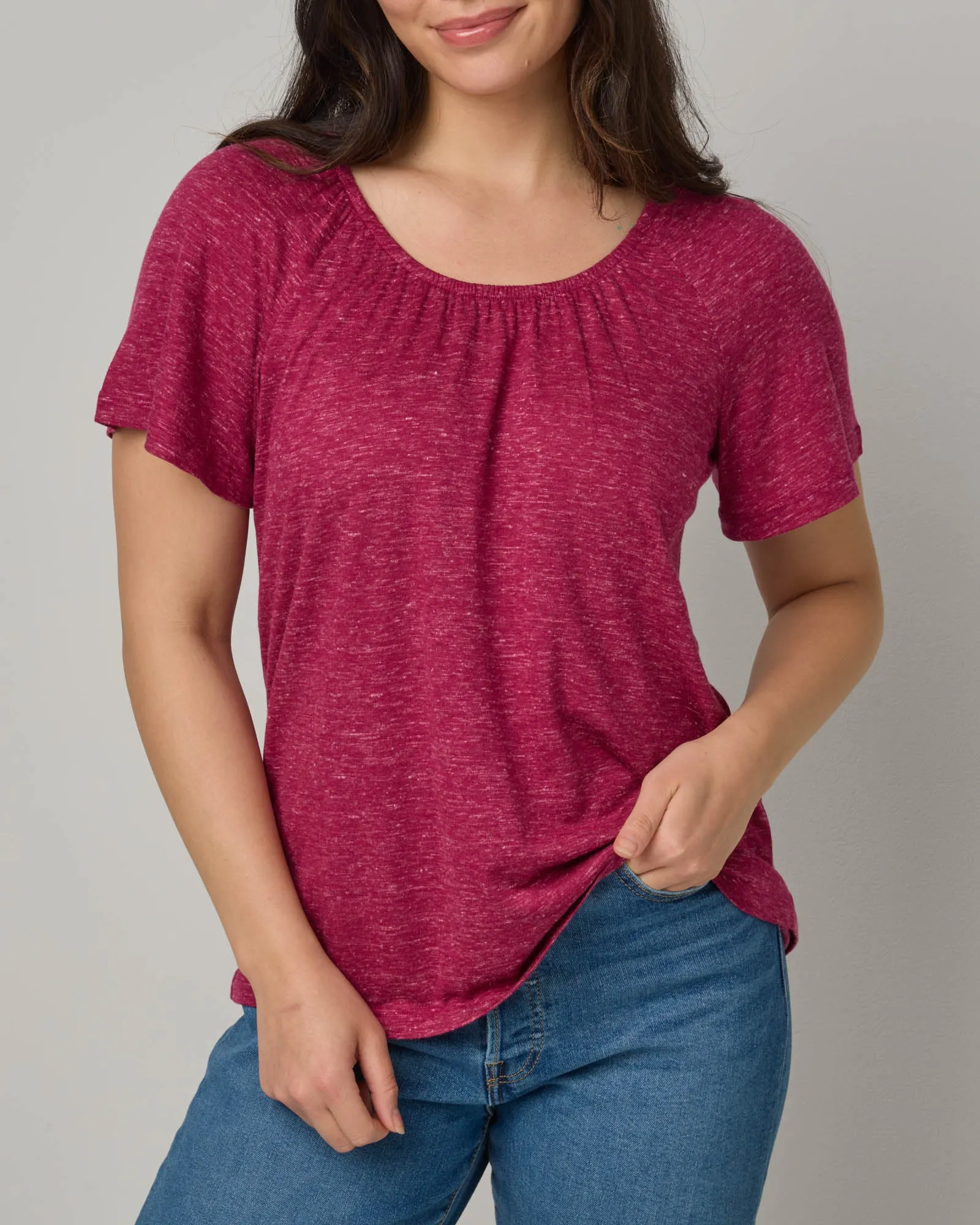 Lilah Linen Gathered Neck Tee