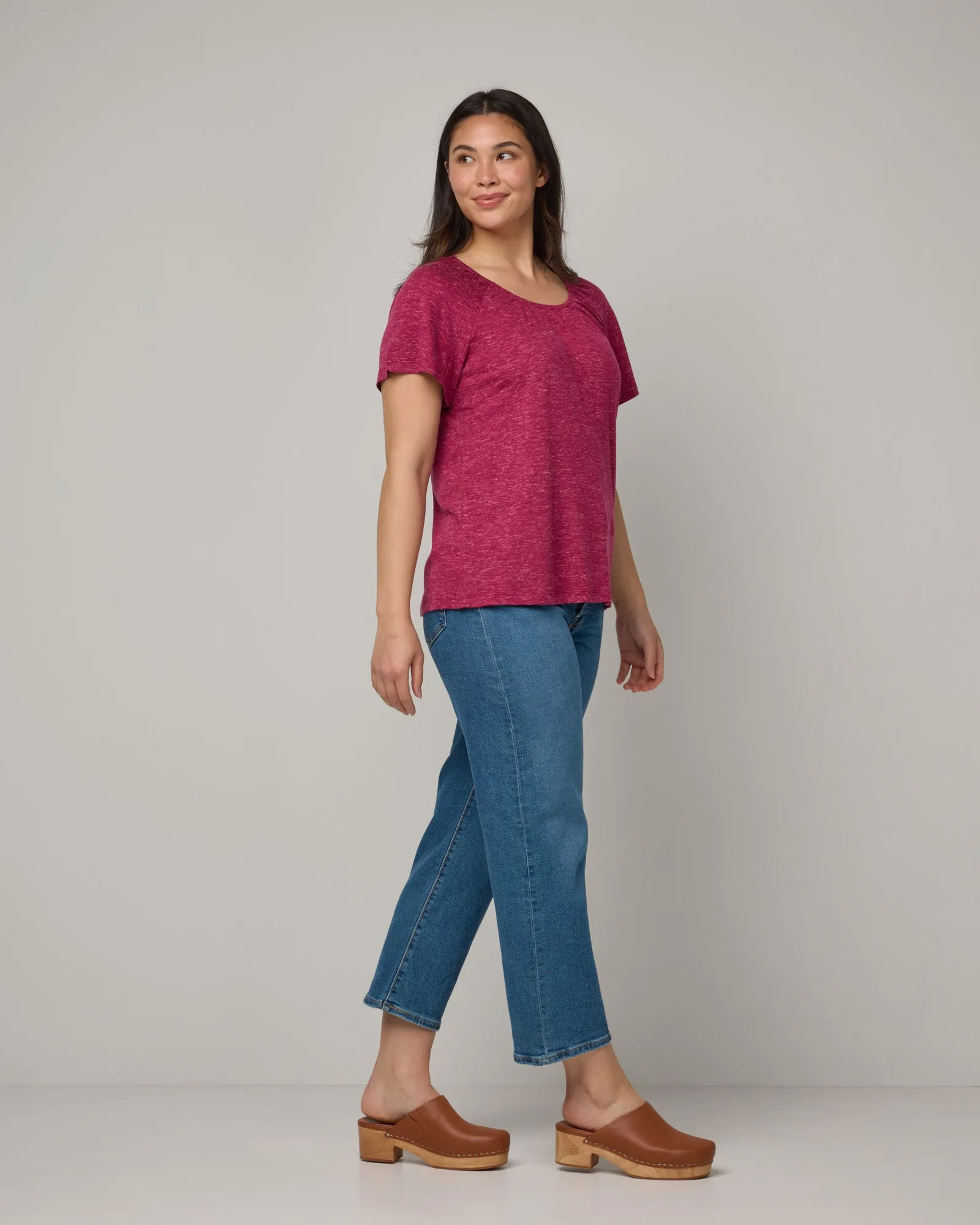 Lilah Linen Gathered Neck Tee