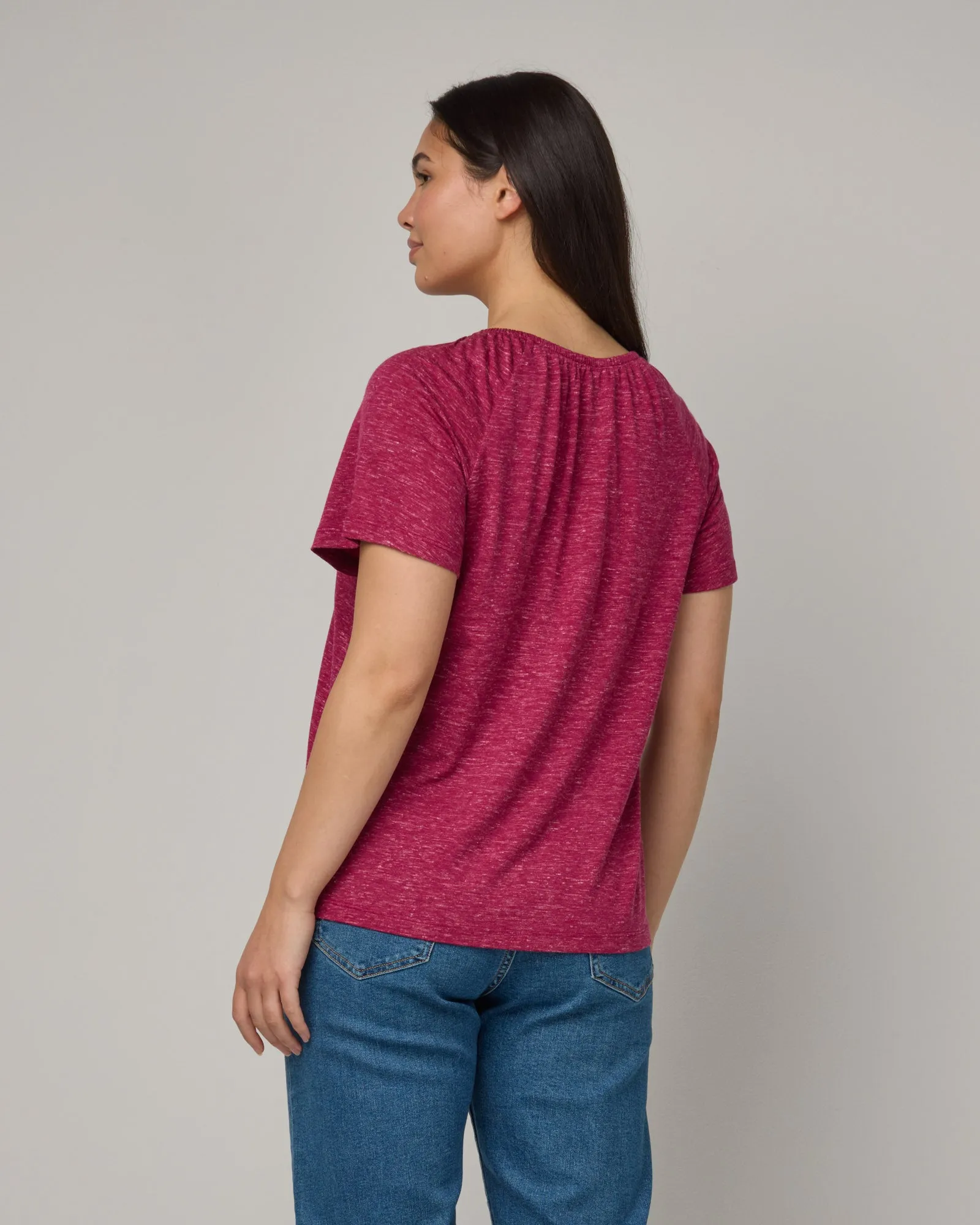 Lilah Linen Gathered Neck Tee