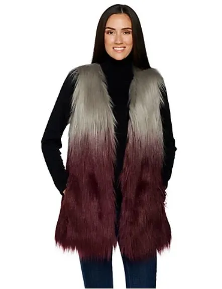 Lisa Rinna Collection Ombre Faux Fur Vest, Medium, Taupe/Dark Brown