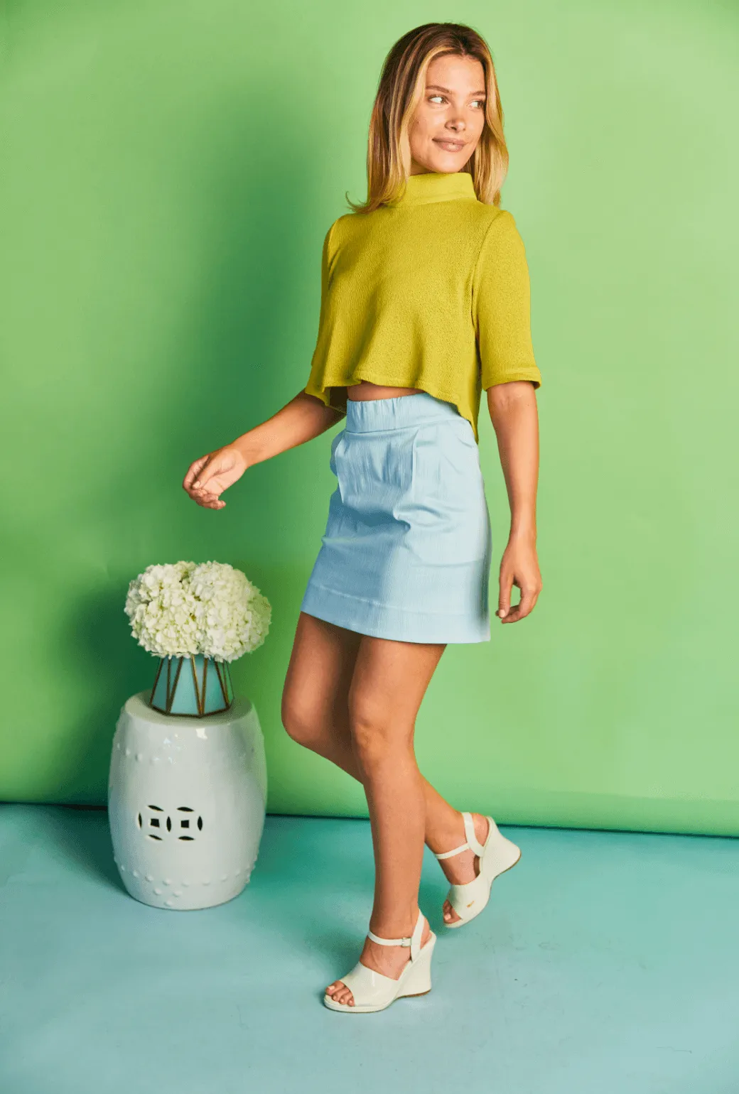 Maggie Mini Skirt - Aqua Faille