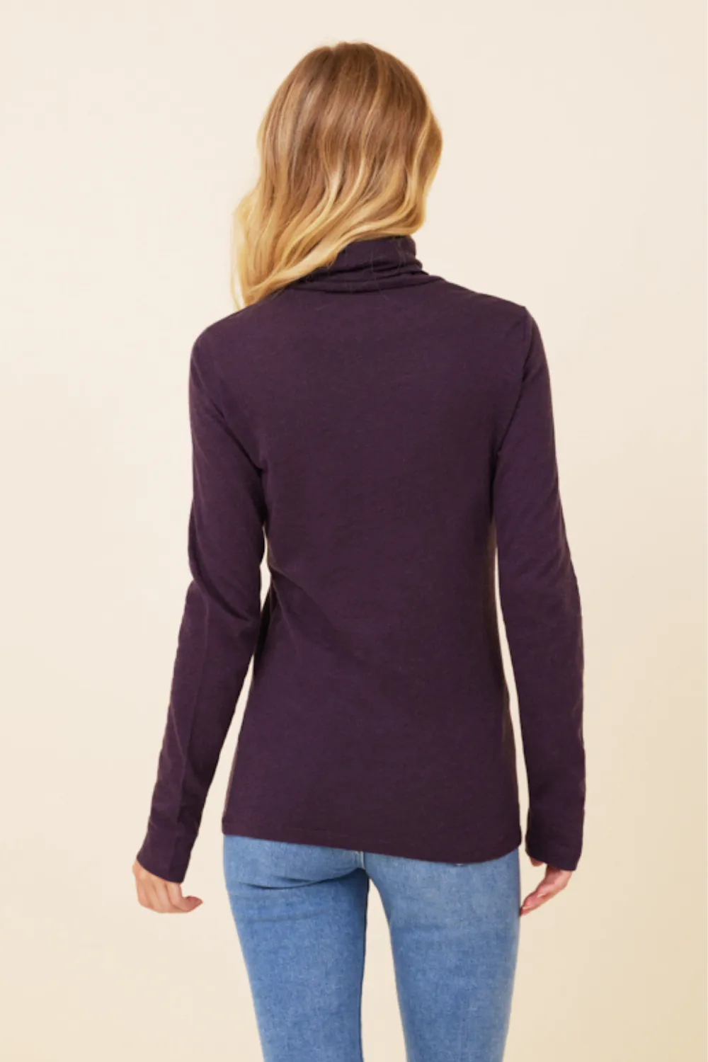 Majestic Long Sleeve Viscose Turtleneck in Aubergine