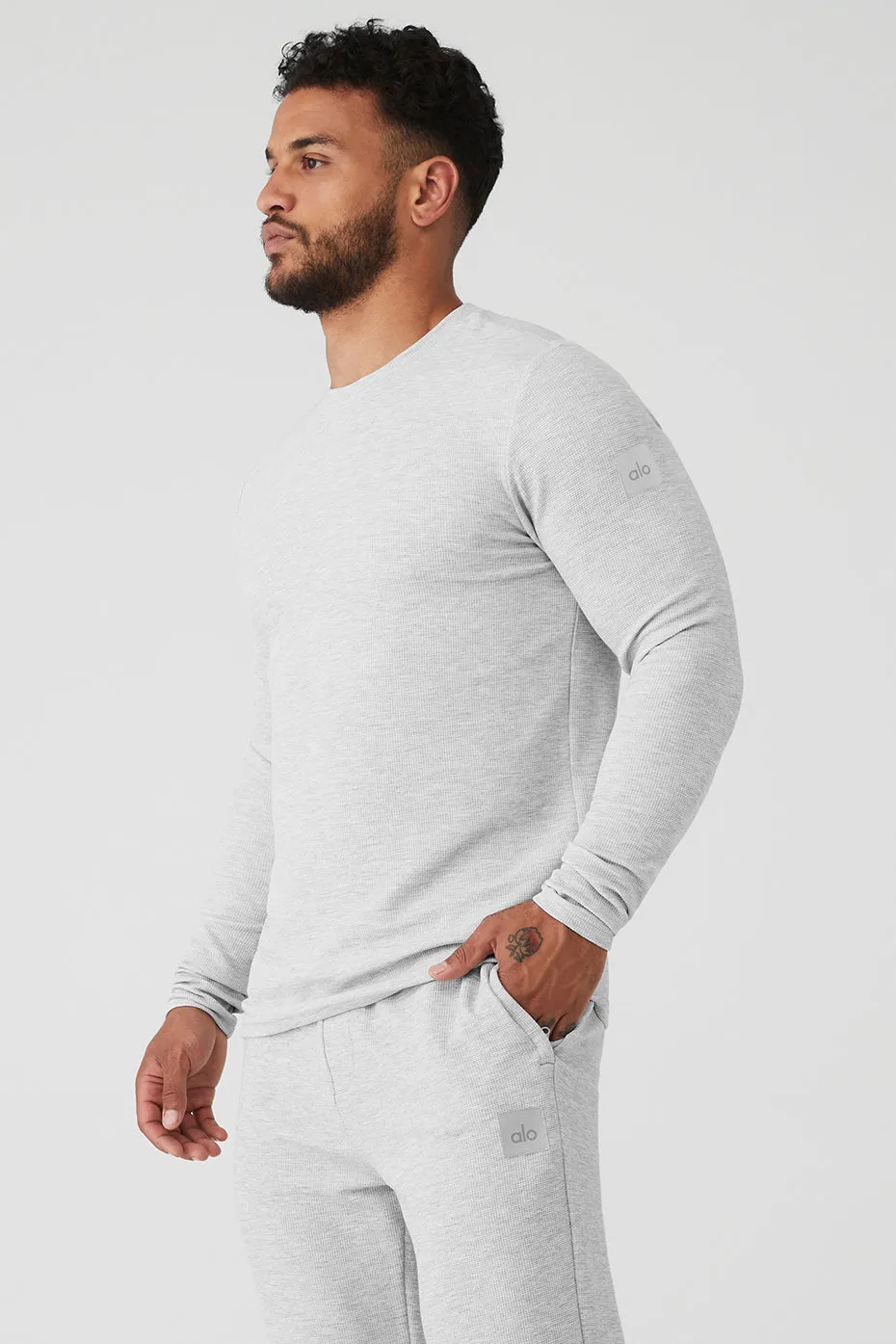 Micro Waffle Fast Break Long Sleeve Tee - Athletic Heather Grey