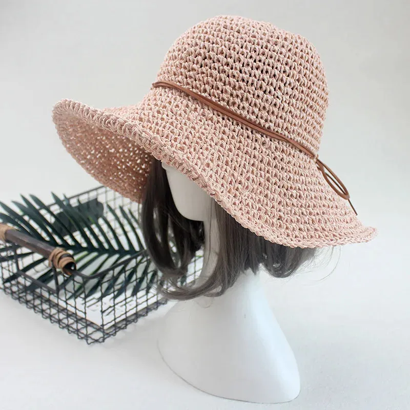 New Ladies' Bowknot Raffia Straw Hat - Foldable Wide Brim Summer Beach Hat for Women