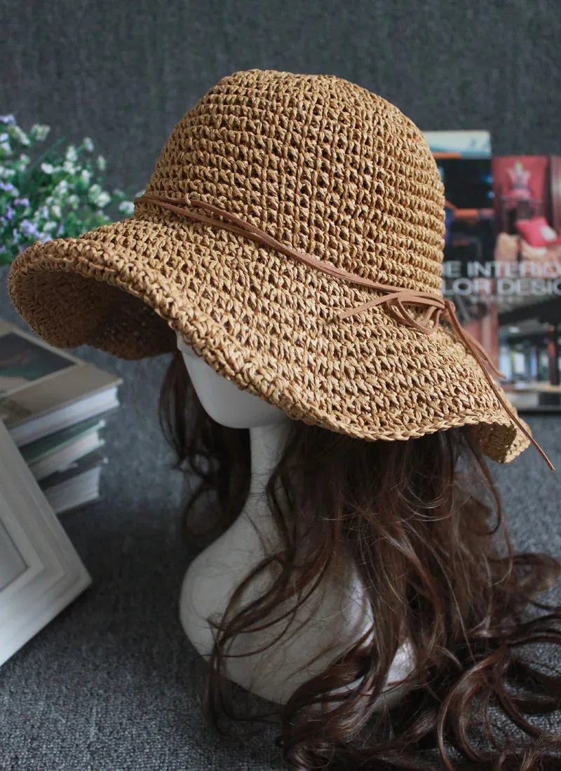 New Ladies' Bowknot Raffia Straw Hat - Foldable Wide Brim Summer Beach Hat for Women