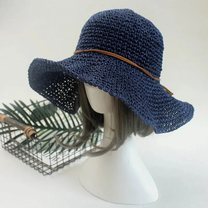 New Ladies' Bowknot Raffia Straw Hat - Foldable Wide Brim Summer Beach Hat for Women