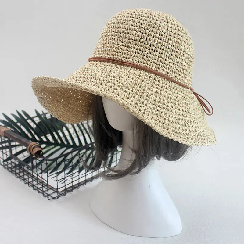 New Ladies' Bowknot Raffia Straw Hat - Foldable Wide Brim Summer Beach Hat for Women