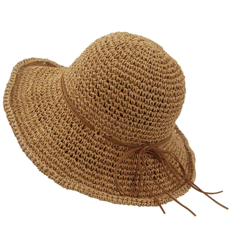 New Ladies' Bowknot Raffia Straw Hat - Foldable Wide Brim Summer Beach Hat for Women