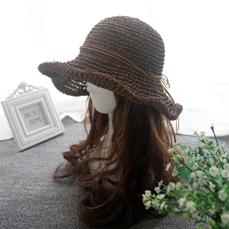 New Ladies' Bowknot Raffia Straw Hat - Foldable Wide Brim Summer Beach Hat for Women