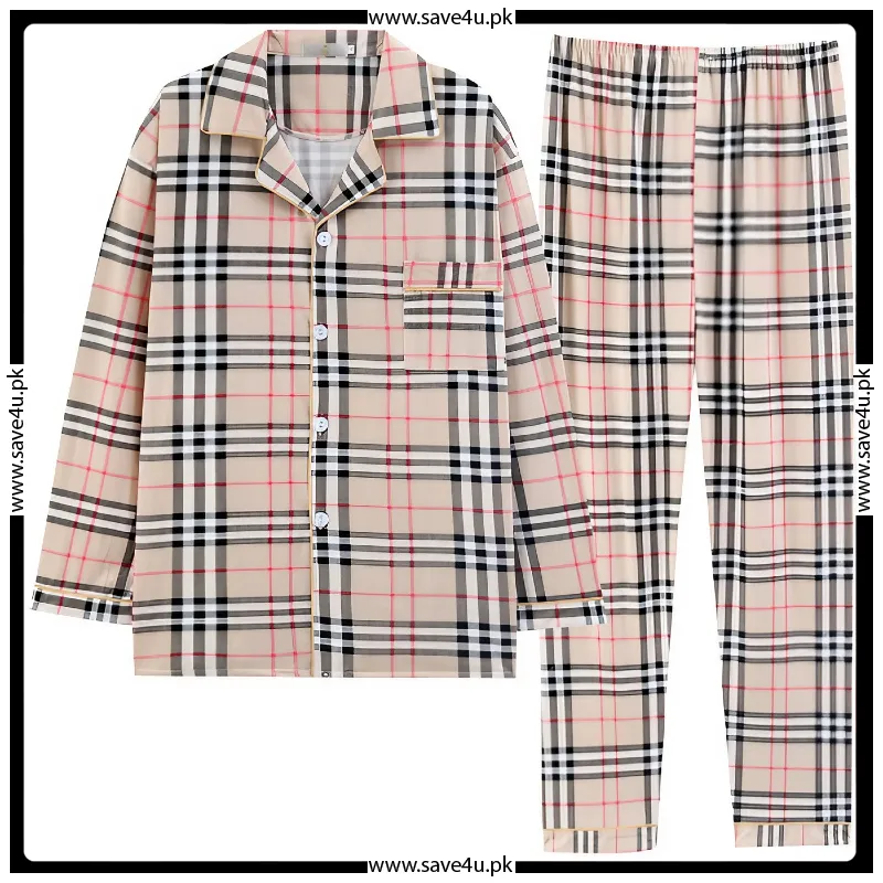 Norch Collar Check Design Full Sleeves Summer's Pajama Set