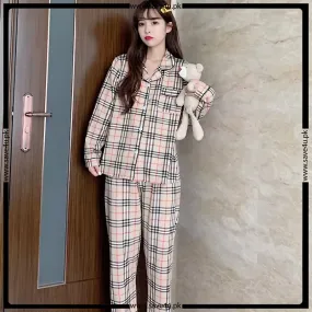 Norch Collar Check Design Full Sleeves Summer's Pajama Set