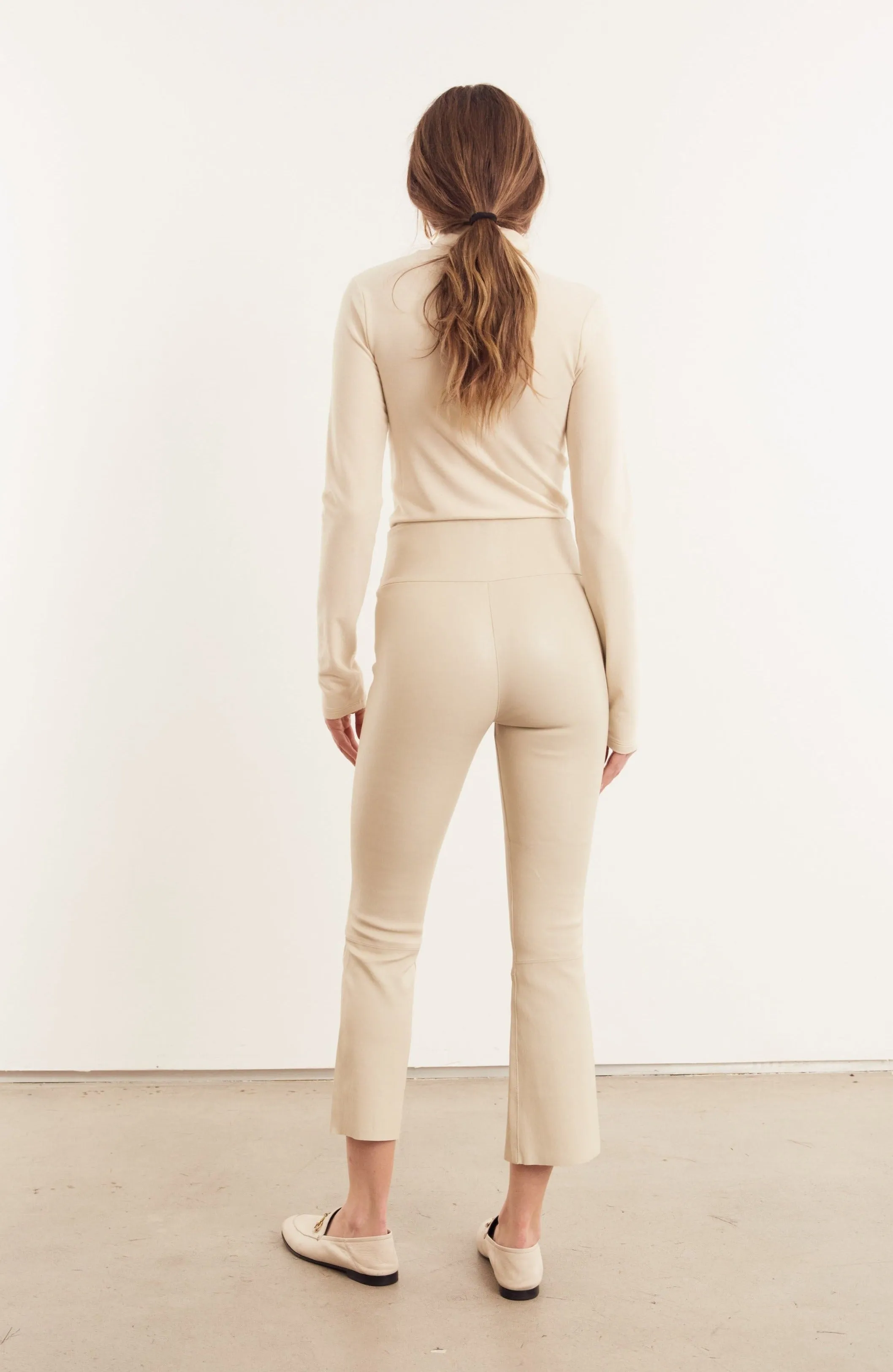 Off White Leather Crop Flare Leggings