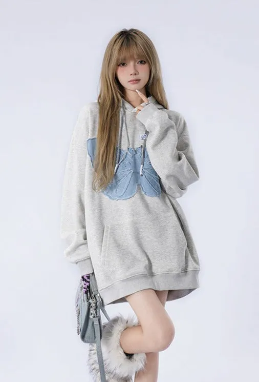 Oversized Butterfly Patchwork Hoodie