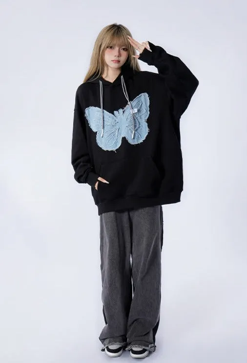 Oversized Butterfly Patchwork Hoodie