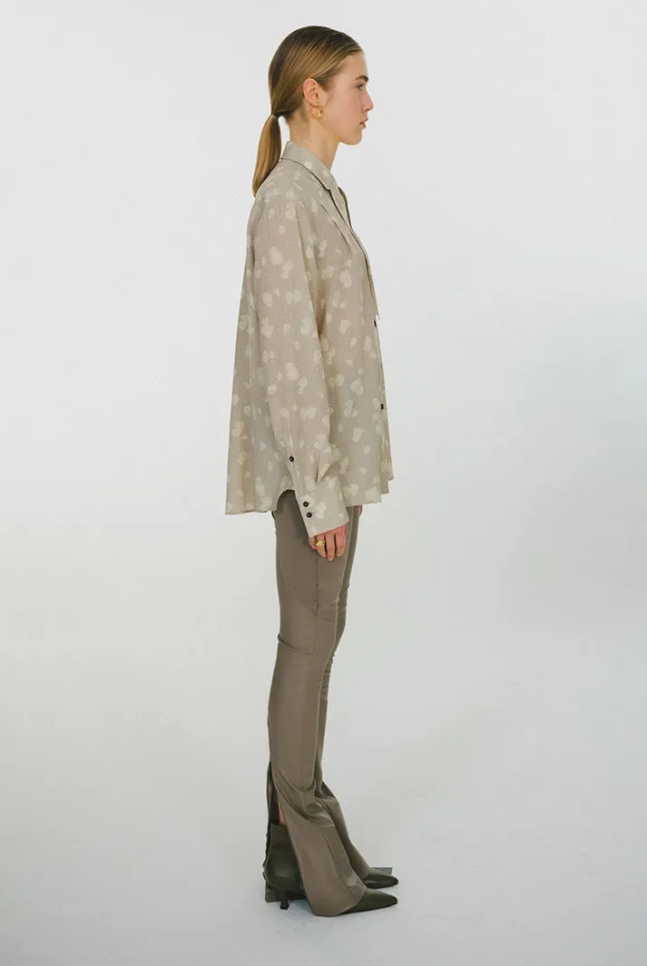 Oversized Floral Print Silk Shirt | Beige