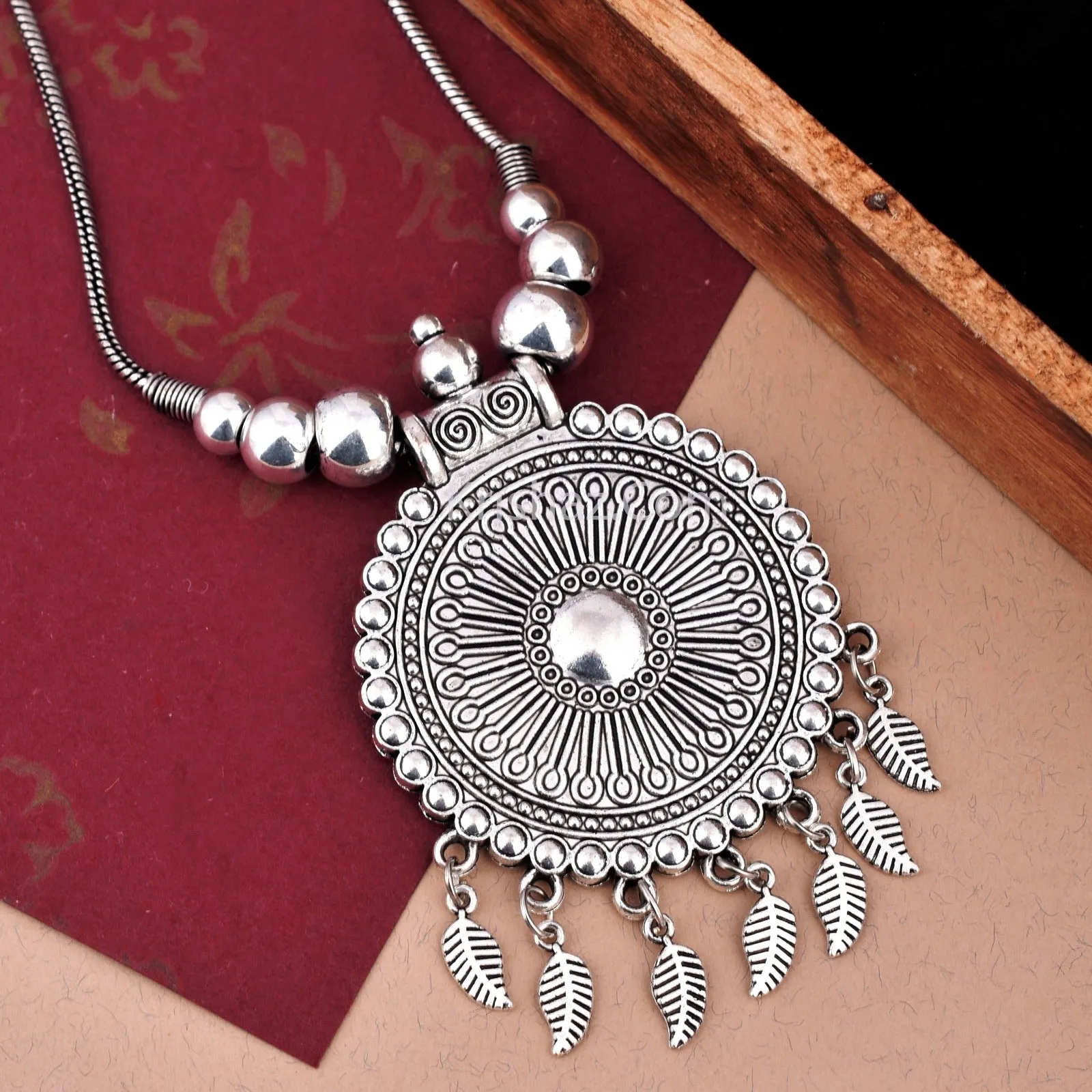 Oxidized Silver Kolhapuri Long Pendant Neckpieces