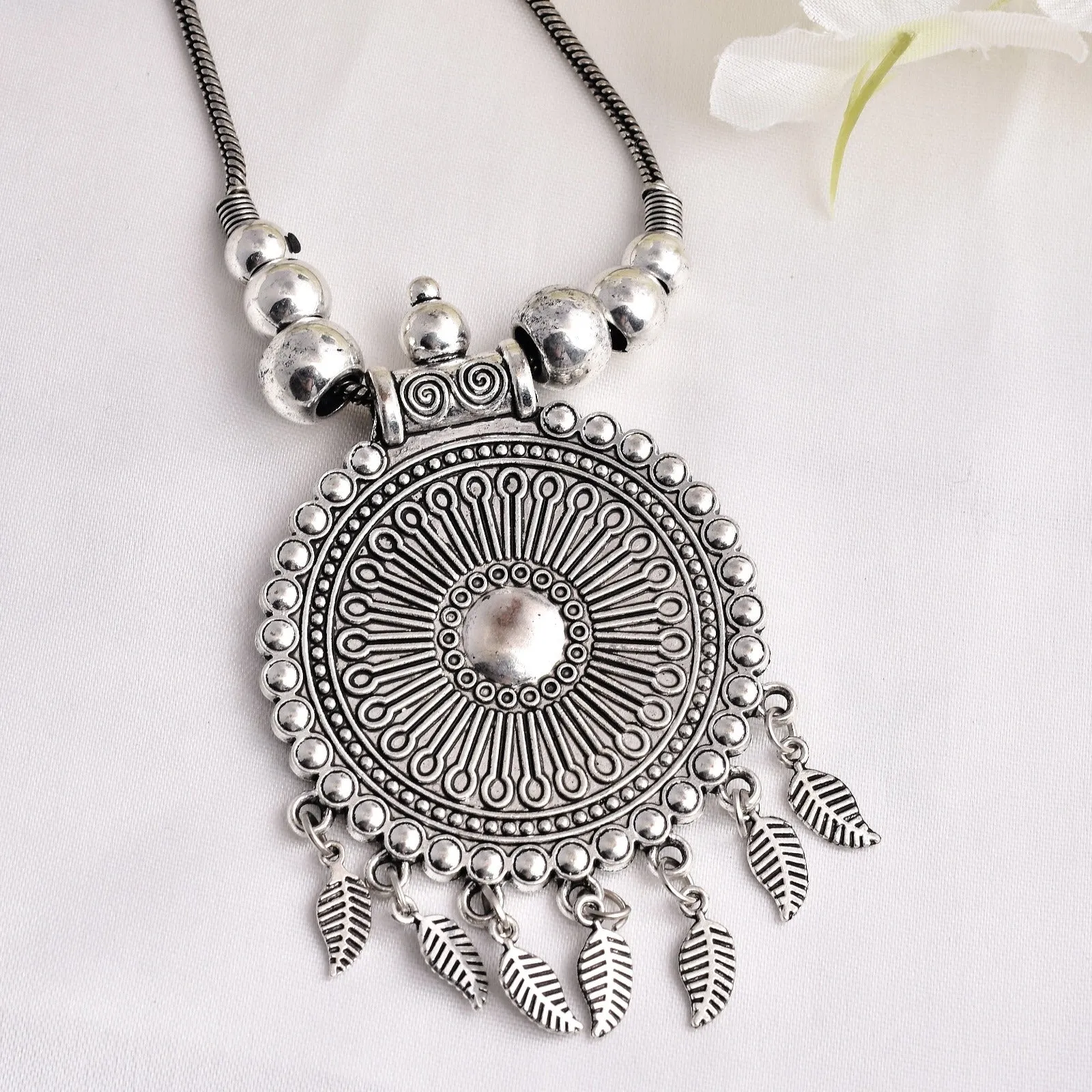 Oxidized Silver Kolhapuri Long Pendant Neckpieces