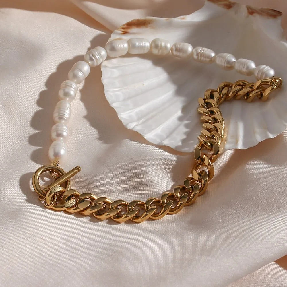 Pearl And Chain Collar Necklace