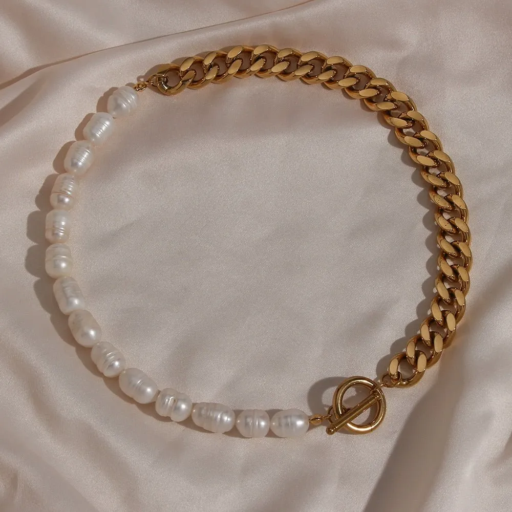 Pearl And Chain Collar Necklace