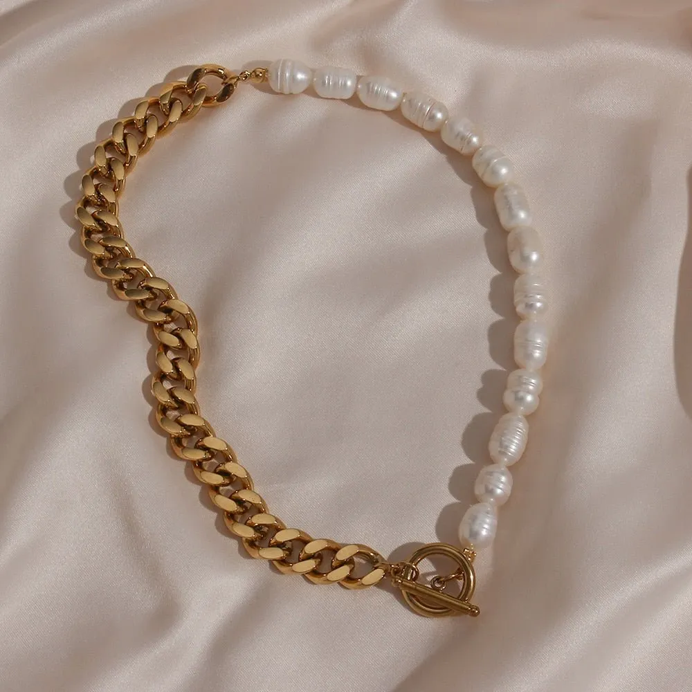 Pearl And Chain Collar Necklace