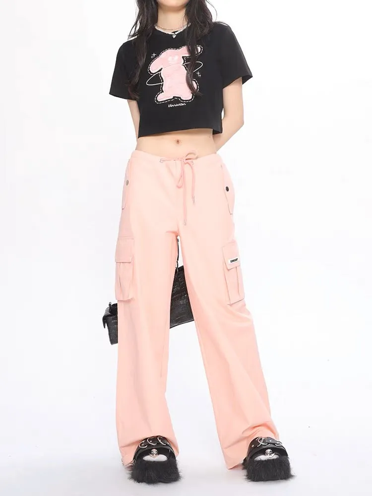 Plush Rabbit Short-Sleeved Loose Crop Tops & Tees