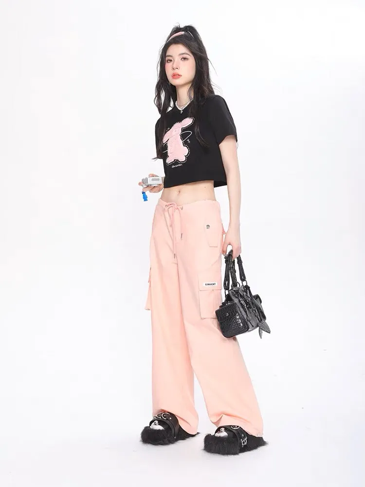 Plush Rabbit Short-Sleeved Loose Crop Tops & Tees