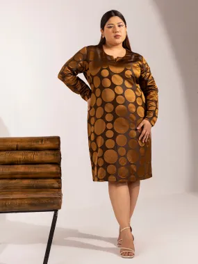 Polka Dot Pure Silk Party Dress- Copper Brown