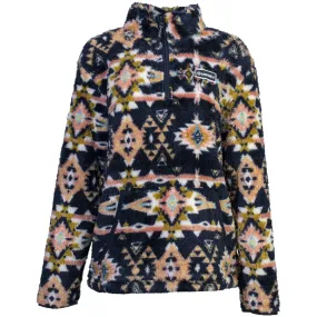 "Ladies Fleece Pullover" Navy/Aztec