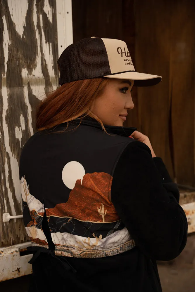 "Ladies Tech Fleece Jacket" Black w/Landscape Pattern