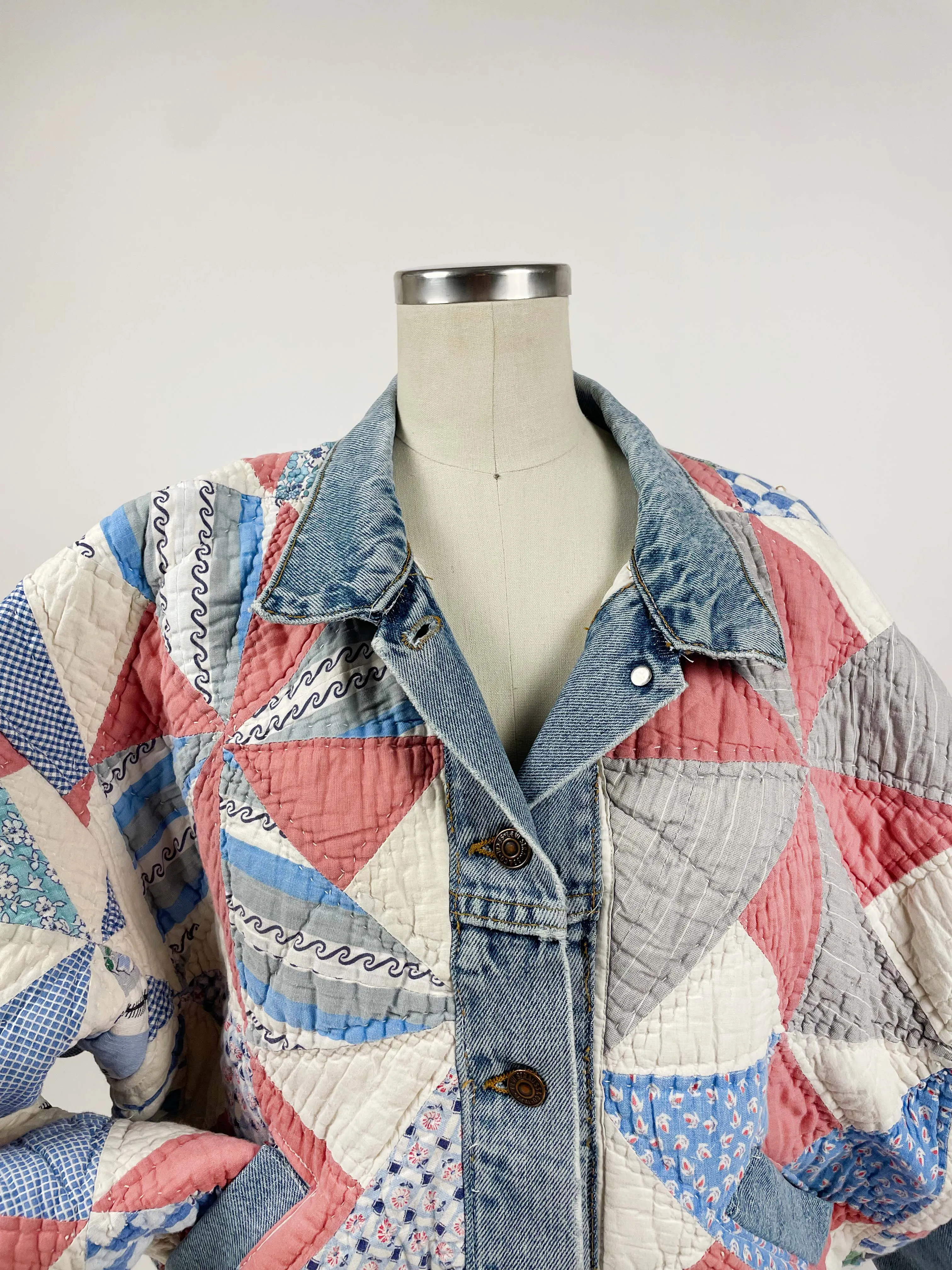 Retro Quilted Patchwork Denim Jacket