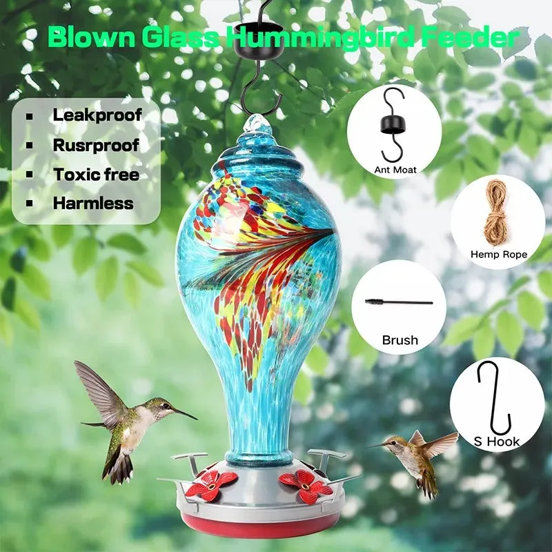 Shirem Hand Blown Glass Hummingbird Feeder - 25 Ounces