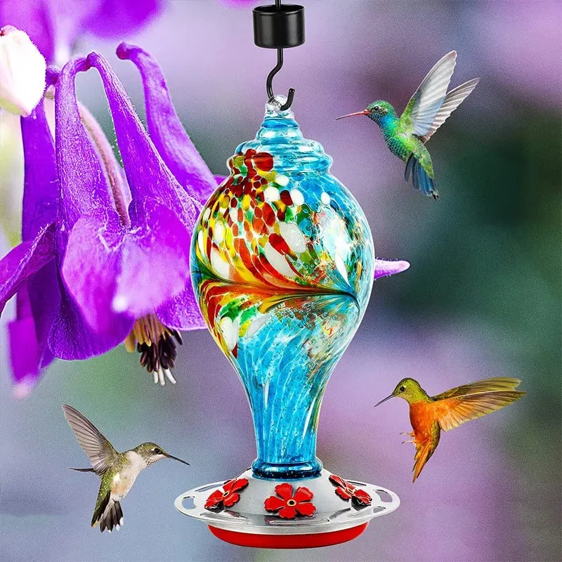 Shirem Hand Blown Glass Hummingbird Feeder - 25 Ounces