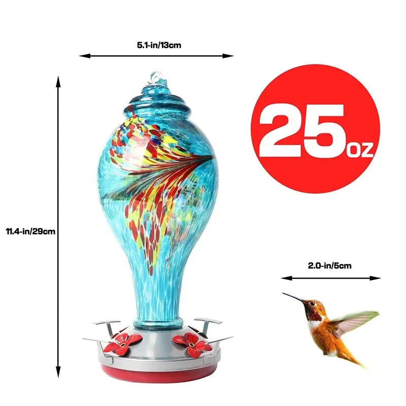 Shirem Hand Blown Glass Hummingbird Feeder - 25 Ounces